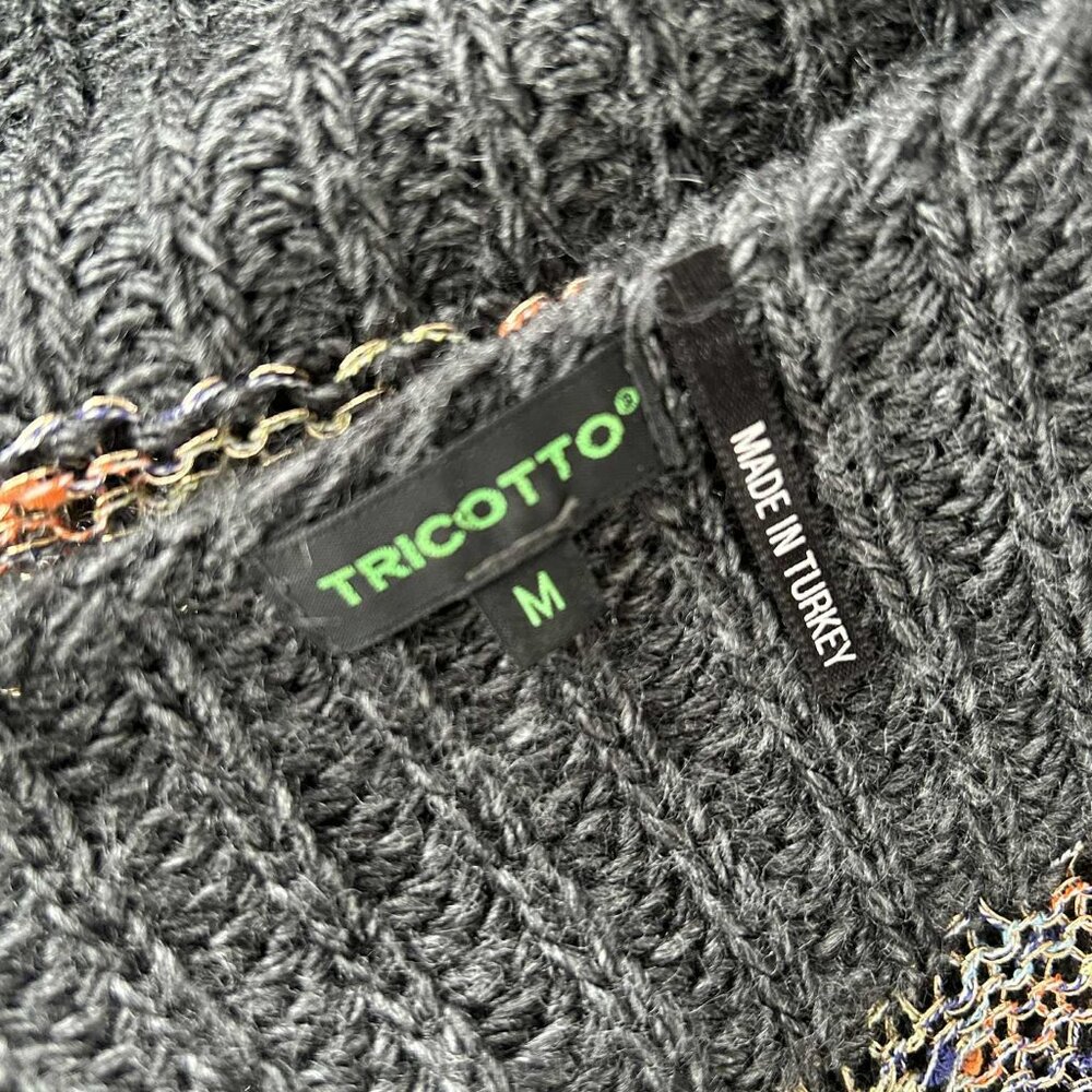 Tricotto Charcoal & Metallic Open-Knit Stripe Sweater w/ Shoulder Zippers - US M - Picture 15 of 16